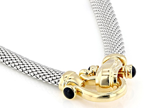 Sterling Silver with 14k Yellow Gold Over Sterling Silver and Black Spinel Popcorn Chain Necklace