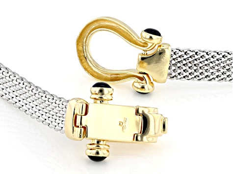 Sterling Silver with 14k Yellow Gold Over Sterling Silver and Black Spinel Popcorn Chain Necklace