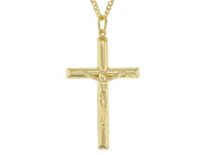 18k Yellow Gold Over Sterling Silver Cross Pendant with Chain