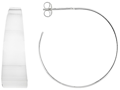 Sterling Silver 1.25" Polished Flat, Graduated J-Hoop Earrings