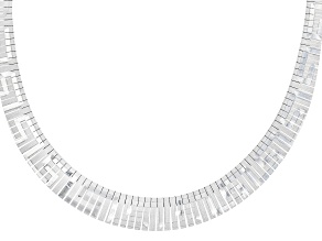 Rhodium Over Sterling Silver Greek Key Omega Necklace