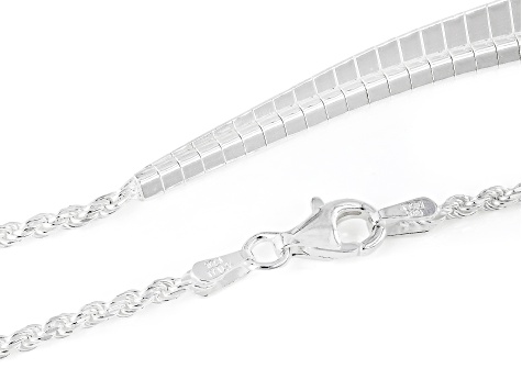 Sterling Silver Diamond Cut Graduated Omega Necklace