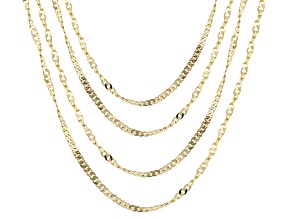 18k Yellow Gold Over Sterling Silver 1.2mm Singapore Chain Set of 4