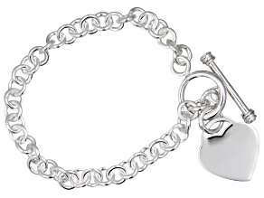 Sterling Silver Rolo Bracelet with Heart Toggle Charm