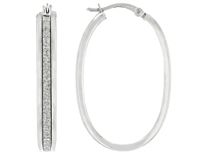 Rhodium Over Sterling Silver 5mm, 1.5" Oval Hoop Earrings