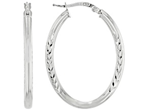 Rhodium Over Sterling Silver 3mm, 1.40" Hoop Earrings