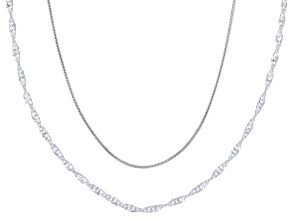 Sterling Silver 1mm, 18" Snake and 20" Singapore Chain Set of 2