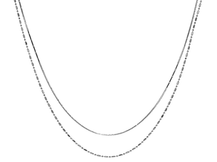 Sterling Silver 1mm 18" Bead and 20" Diamond Cut Snake Chain Set of 2