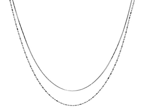 Sterling Silver 1mm 18" Bead and 20" Diamond Cut Snake Chain Set of 2