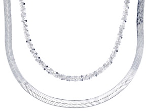 Sterling Silver 2mm Criss-Cross 18" Chain and 3mm Herringbone 20" Chain Set of 2