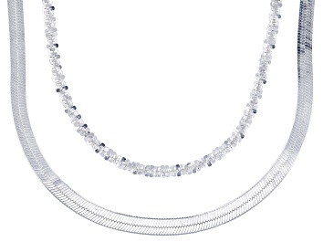 Picture of Sterling Silver 2mm Criss-Cross 18" Chain and 3mm Herringbone 20" Chain Set of 2