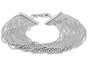 Rhodium Over Sterling Silver Diamond Cut Multi-Row Beaded Bracelet