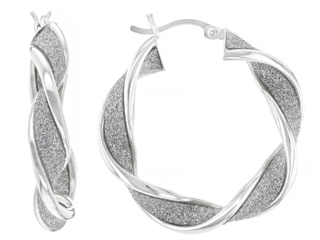 Sterling Silver & 18k Yellow Gold Over Sterling Silver 1 3/16" Diamond-Cut Hoop Earring Set of 2