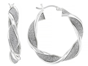 Sterling Silver 1.25" Twisted Glitter Hoop Earrings