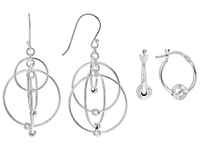 Sterling Silver Beaded Hoop and Dangle Earring Set of 2