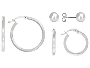 Sterling Silver 18mm Hoop, 25mm Hoop and 7mm Ball Earring Set of 3
