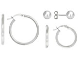 Sterling Silver 18mm Hoop, 25mm Hoop and 7mm Ball Earring Set of 3