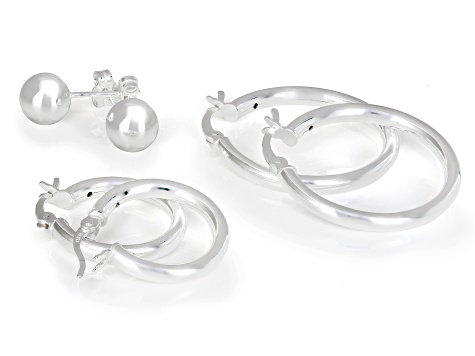 Sterling Silver 18mm Hoop, 25mm Hoop and 7mm Ball Earring Set of 3