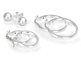 Sterling Silver 18mm Hoop, 25mm Hoop and 7mm Ball Earring Set of 3