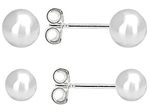 Sterling Silver 5mm and 6mm Ball Stud Earring Set of 2