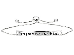 Sterling Silver "I Love You To The Moon And Back" Script Sliding Adjustable Bolo Bracelet