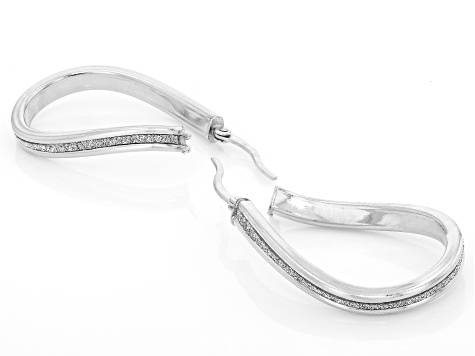 Rhodium Over Sterling Silver Twisted Glitter Hoop Earrings