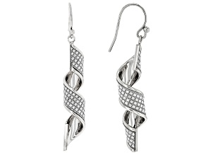 Rhodium Over Sterling Silver Twisted Ribbon Glitter Earrings