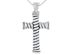 Oxidized Sterling Silver Polished Twisted Cross Pendant With 18 Inch Box Chain