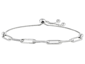 Sterling Silver Polished Paperclip Adjustable Bolo Bracelet
