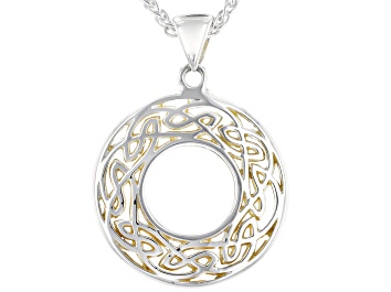 Picture of Keith Jack™ Sterling Silver & 22K Yellow Gold Over Silver Small Round Pendant w/ 18 Inch Wheat Chain