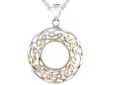 Sterling Silver and 22K Yellow Gold Over Silver Small Round Pendant with 18 Inch Wheat Chain
