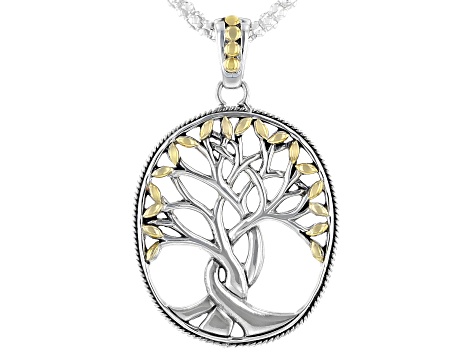 Sterling Silver and 18K Yellow Gold Tree of Life Pendant With 18 Inch Chain