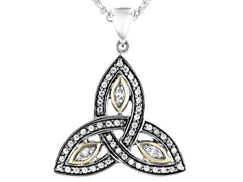 Picture of Keith Jack™ Cubic Zirconia Sterling Silver & 10K Yellow Gold Trinity Pendant with 18 Inch Chain