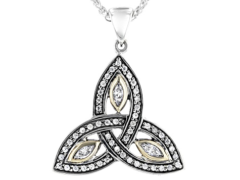 Keith Jack™ Cubic Zirconia Sterling Silver & 10K Yellow Gold Trinity Pendant with 18 Inch Chain