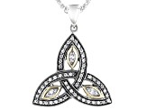 Keith Jack™ Cubic Zirconia Sterling Silver & 10K Yellow Gold Trinity Pendant with 18 Inch Chain