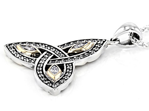Keith Jack™ Cubic Zirconia Sterling Silver & 10K Yellow Gold Trinity Pendant with 18 Inch Chain