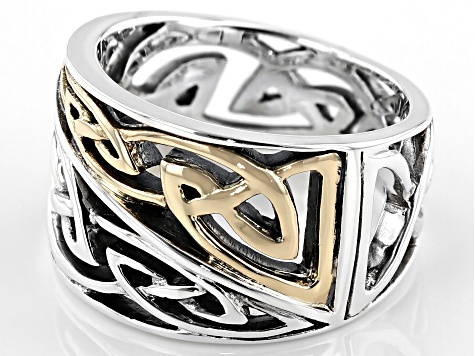 Sterling Silver and 10K Yellow Gold Tapered Oxidized Harmony Ring