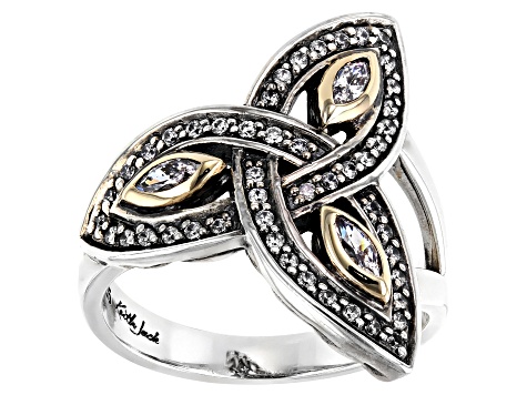 Sterling Silver and 10K Yellow Gold White Cubic Zirconia Trinity Ring