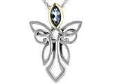 Sterling Silver and 10K Yellow Gold Sky Blue Topaz Angel Pendant Wheat Chain