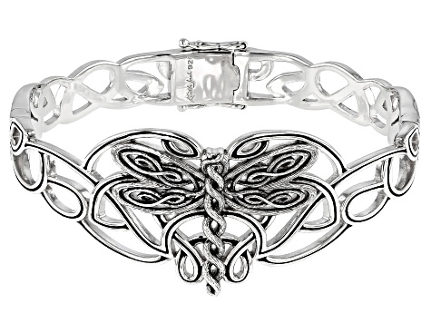 Sterling Silver Oxidized Dragonfly Bangle Bracelet