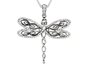 Sterling Silver White Cubic Zirconia Dragonfly Pendant with Wheat Chain