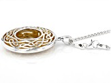 Sterling Silver and 22K Yellow Gold Over Silver Large Round Pendant with 18 Inch Wheat Chain