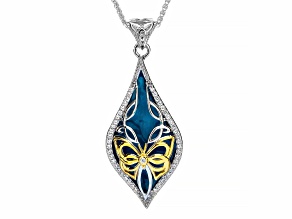 Keith Jack™ Sterling Silver & 10k Yellow Gold Blue Enamel & White Cubic Zirconia Butterfly Pendant