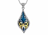 Keith Jack™ Sterling Silver & 10k Yellow Gold Blue Enamel & White Cubic Zirconia Butterfly Pendant