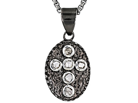 Keith Jack™ Sterling Silver Raw Diamond Oval Cross Pendant With Black Rhodium
