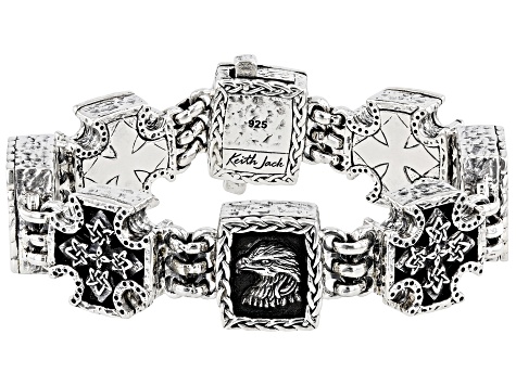 Keith Jack™ Sterling Silver Oxidized Eagle & Cross Bracelet (Power, Independence And Honor)