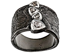 Keith Jack Sterling Silver Raw Diamond Ring With Black Rhodium
