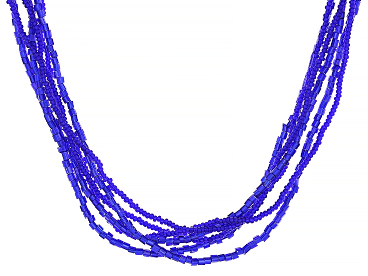 Blue Murano Glass 18K Yellow Gold Over Silver 1.5mm Bead 6-Strand Necklace