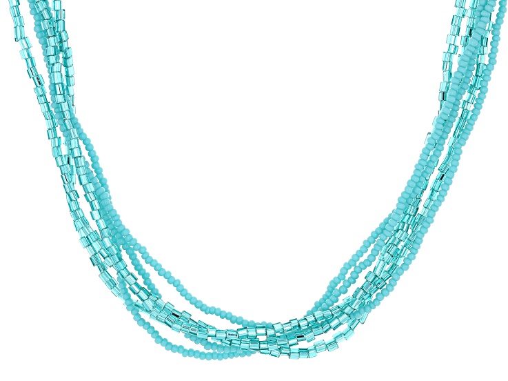 Teal Murano Glass 18K Yellow Gold Over Silver 1.5mm Bead 6-Strand Necklace