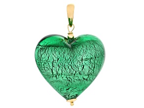 Green Murano Glass 18k Yellow Gold Over Sterling Silver Heart Pendant